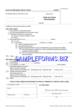 Order for Formal Administration doc pdf free